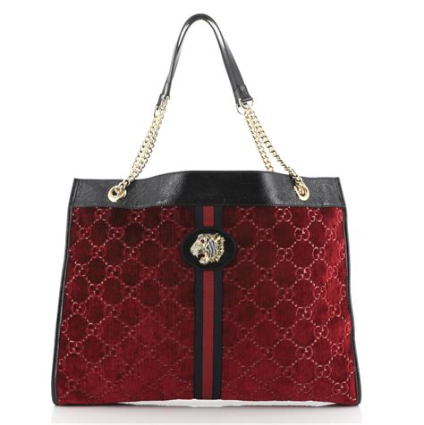 gucci rajah velvet tote|Gucci Rajah Chain Tote GG Velvet Large Red 70759128.